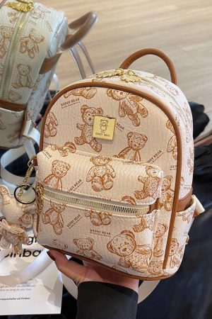 Trendy Women's Mini Backpack with Cute Bear Print - Casual Double Shoulder Bag for 2025 Fashion