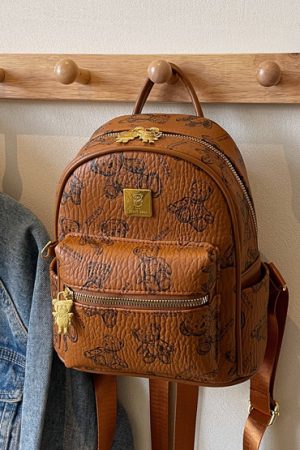 Trendy Women's Mini Backpack with Cute Bear Print - Casual Double Shoulder Bag for 2025 Fashion