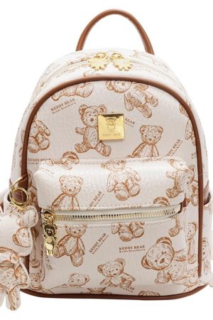 Trendy Women's Mini Backpack with Cute Bear Print - Casual Double Shoulder Bag for 2025 Fashion