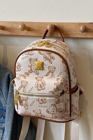 Trendy Women's Mini Backpack with Cute Bear Print - Casual Double Shoulder Bag for 2025 Fashion