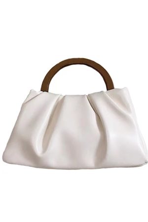 Trendy Women's Pearlescent Cloud Design Handbag with Wooden Handle, Small Crossbody Shoulder Bag for 2023 Fashion