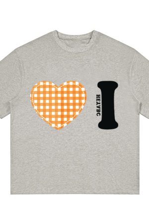 Trendy Women's Summer Short Sleeve Plaid Heart Print T-Shirt - Slim Fit Round Neck Top for a Chic American Style Look