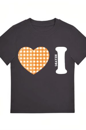 Trendy Women's Summer Short Sleeve Plaid Heart Print T-Shirt - Slim Fit Round Neck Top for a Chic American Style Look