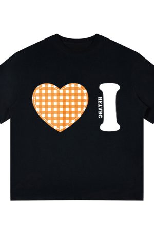 Trendy Women's Summer Short Sleeve Plaid Heart Print T-Shirt - Slim Fit Round Neck Top for a Chic American Style Look