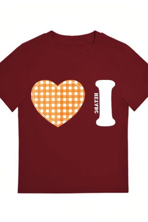 Trendy Women's Summer Short Sleeve Plaid Heart Print T-Shirt - Slim Fit Round Neck Top for a Chic American Style Look