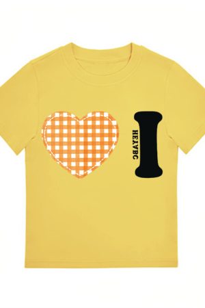 Trendy Women's Summer Short Sleeve Plaid Heart Print T-Shirt - Slim Fit Round Neck Top for a Chic American Style Look