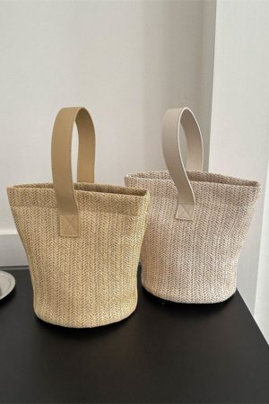 Trendy Woven Beach Bucket Bag - Casual Tote for Women, Handheld Vacation Bag, Perfect for Summer and Coastal Getaways