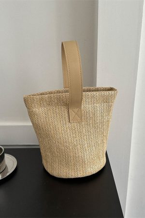 Trendy Woven Beach Bucket Bag - Casual Tote for Women, Handheld Vacation Bag, Perfect for Summer and Coastal Getaways