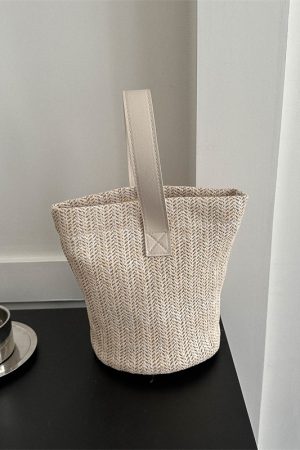 Trendy Woven Beach Bucket Bag - Casual Tote for Women, Handheld Vacation Bag, Perfect for Summer and Coastal Getaways