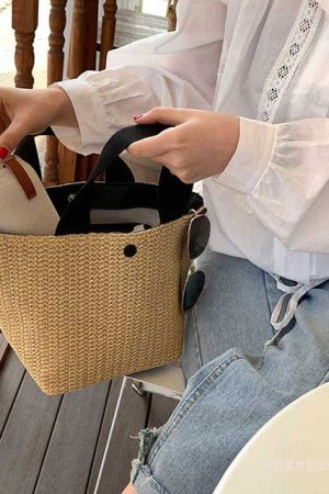 Trendy Woven Straw Tote Bag for Women - Versatile Beach Vacation Fairy Style French Design, 2025 Collection