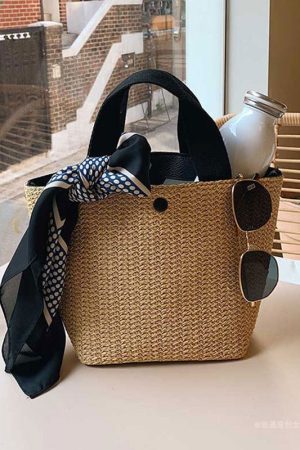 Trendy Woven Straw Tote Bag for Women - Versatile Beach Vacation Fairy Style French Design, 2025 Collection