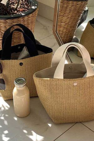 Trendy Woven Straw Tote Bag for Women - Versatile Beach Vacation Fairy Style French Design, 2025 Collection