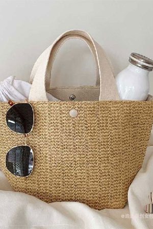 Trendy Woven Straw Tote Bag for Women - Versatile Beach Vacation Fairy Style French Design, 2025 Collection
