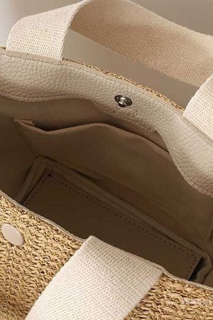 Trendy Woven Straw Tote Bag for Women - Versatile Beach Vacation Fairy Style French Design, 2025 Collection