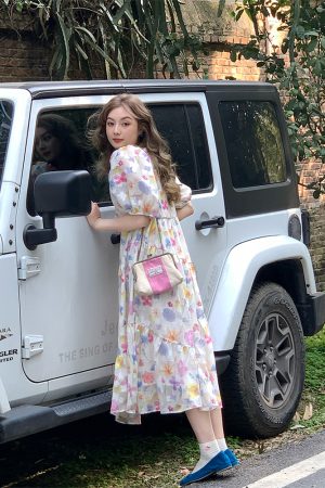 Twilight Galaxy Floral Dress - Women's Vintage French Retro Puff Sleeve Long Dress for Summer Vacation Style