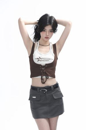 Two-Piece Halter Crop Top for Women with Unique Patchwork Design - Spicy Girl Style, Perfect for 90s and Y2K Fashion Lovers