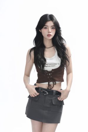 Two-Piece Halter Crop Top for Women with Unique Patchwork Design - Spicy Girl Style, Perfect for 90s and Y2K Fashion Lovers