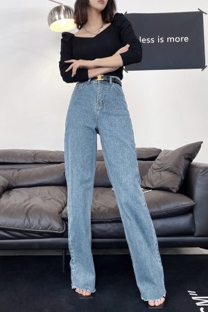 Ultra-Long High-Waisted Vintage Jeans for Women - Slim-Fit, Floor-Length, Lightweight Fabric, Perfect for 90s and Y2K Styles