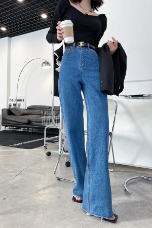 Ultra-Long High-Waisted Vintage Jeans for Women - Slim-Fit, Floor-Length, Lightweight Fabric, Perfect for 90s and Y2K Styles