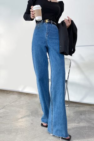 Ultra-Long High-Waisted Vintage Jeans for Women - Slim-Fit, Floor-Length, Lightweight Fabric, Perfect for 90s and Y2K Styles