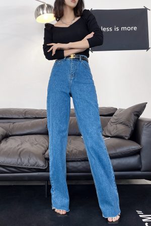 Ultra-Long High-Waisted Vintage Jeans for Women - Slim-Fit, Floor-Length, Lightweight Fabric, Perfect for 90s and Y2K Styles