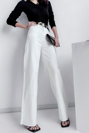 Ultra-Long High-Waisted Vintage Jeans for Women - Slim-Fit, Floor-Length, Lightweight Fabric, Perfect for 90s and Y2K Styles