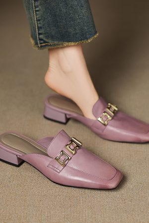 Ultra-Soft Genuine Leather Open-Toe Mule Shoes with Chunky Heels - Comfortable Italian Slippers for Everyday Style