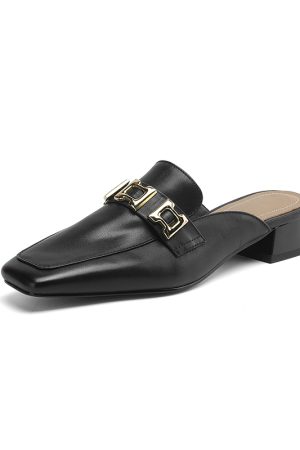 Ultra-Soft Genuine Leather Open-Toe Mule Shoes with Chunky Heels - Comfortable Italian Slippers for Everyday Style