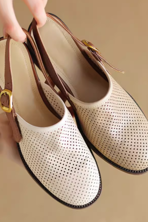 Ultra-Soft Lambskin Hollow-Out Toe Women's Sandals - Vintage-Inspired Design for Chic Summer Style