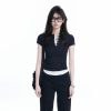 Unique Button Half-Open Collar Faux Two-Piece Short Sleeve T-Shirt for Women - Slim Fit, Casual Style, Trendy Short Length