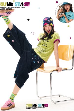 Unique Fun Print Short Sleeve T-Shirt for Women, Summer Slim Fit Casual Top, 90s Inspired Fashion, Trendy Summer Wear