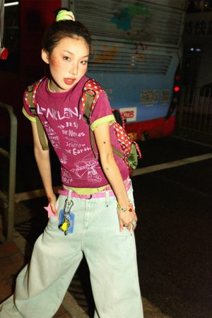 Unique Fun Print Short Sleeve T-Shirt for Women, Summer Slim Fit Casual Top, 90s Inspired Fashion, Trendy Summer Wear