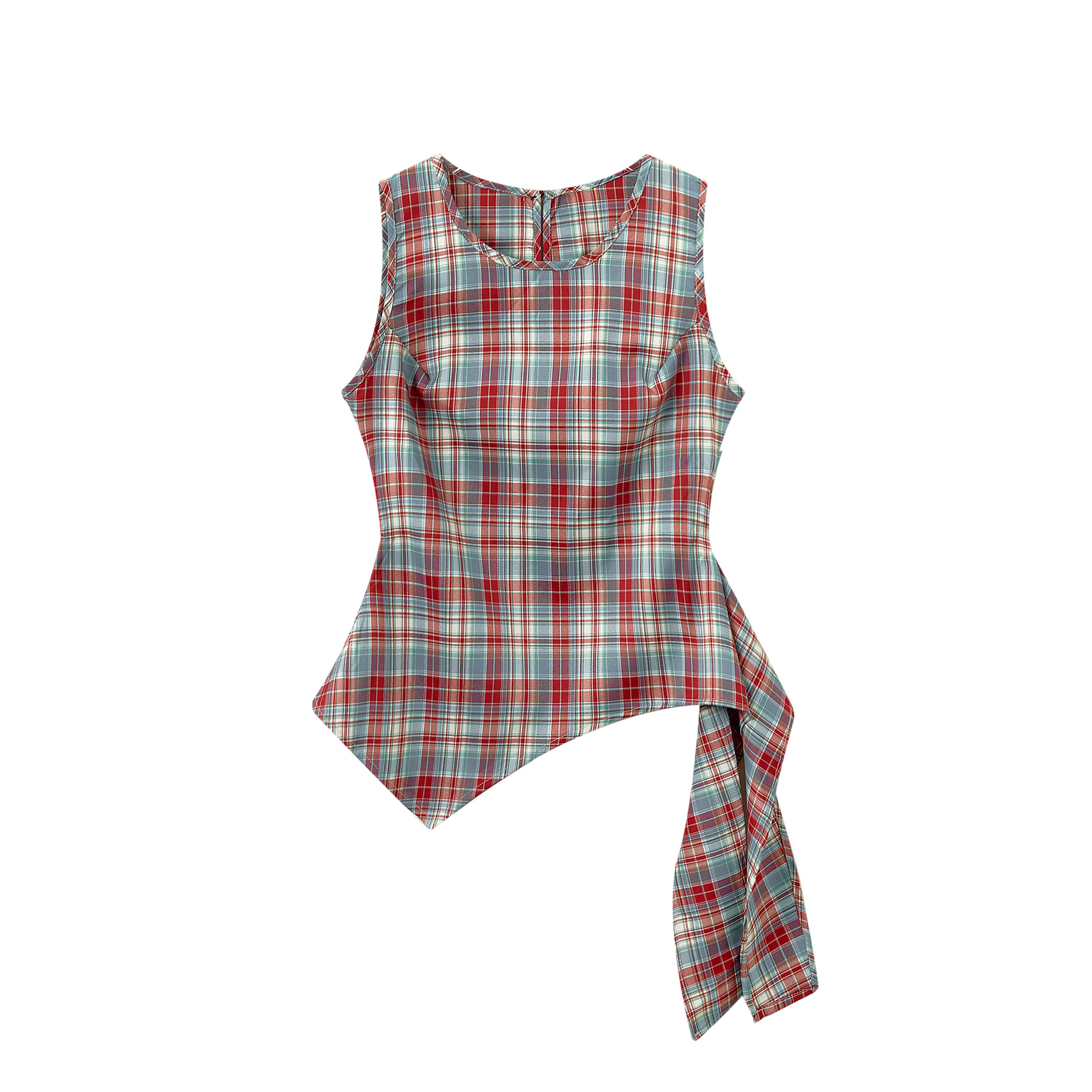 Unique Red Plaid Vest for Women - Sleeveless Summer Top with Ribbon Design, Stylish and Chic Fashion Essential
