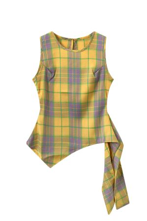Unique Red Plaid Vest for Women - Sleeveless Summer Top with Ribbon Design, Stylish and Chic Fashion Essential