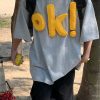 Unisex 3D OK Letter Printed Short Sleeve T-Shirt - Casual Vintage Summer Top, Loose Fit, Perfect for Y2K and Street Style