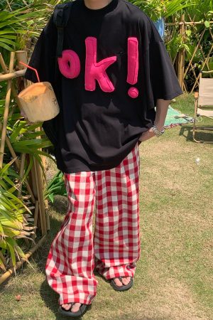 Unisex 3D OK Letter Printed Short Sleeve T-Shirt - Casual Vintage Summer Top, Loose Fit, Perfect for Y2K and Street Style