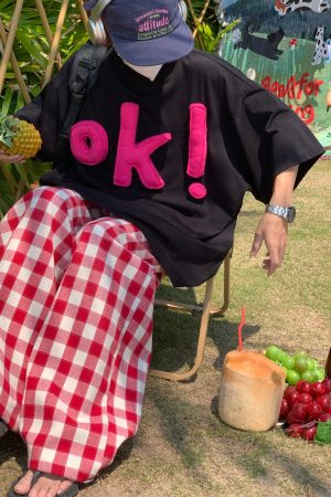 Unisex 3D OK Letter Printed Short Sleeve T-Shirt - Casual Vintage Summer Top, Loose Fit, Perfect for Y2K and Street Style