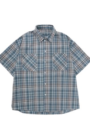 Unisex American Retro Brushed Plaid Short Sleeve T-Shirt - Casual Loose Fit Summer Shirt for Couples