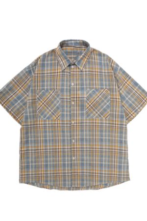 Unisex American Retro Brushed Plaid Short Sleeve T-Shirt - Casual Loose Fit Summer Shirt for Couples