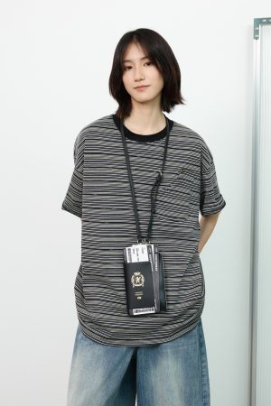 Unisex American Retro Striped Short Sleeve T-Shirt with Round Neck and Cutout Pocket Design - Y2K Style Fashion Top