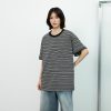 Unisex American Retro Striped Short Sleeve T-Shirt with Round Neck and Cutout Pocket Design - Y2K Style Fashion Top