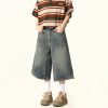 Unisex American Retro Washed Denim Shorts - Trendy Cropped Wide-Leg Straight-Leg Style for Streetwear Fashion