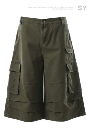 Unisex American-Style Wide-Leg Loose Pleated Seven-Point Shorts for Summer Commuting - Fashionable Workwear with Pockets