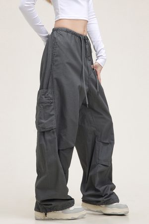 Unisex American Vintage Melange Work Pants with Zipper Pocket - Trendy Straight Loose Casual Style