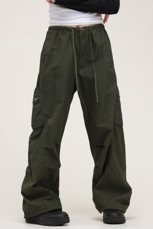 Unisex American Vintage Melange Work Pants with Zipper Pocket - Trendy Straight Loose Casual Style