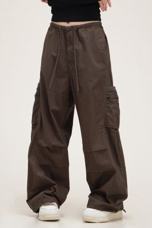 Unisex American Vintage Melange Work Pants with Zipper Pocket - Trendy Straight Loose Casual Style