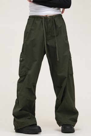Unisex American Vintage Melange Work Pants with Zipper Pocket - Trendy Straight Loose Casual Style