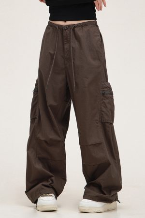 Unisex American Vintage Melange Work Pants with Zipper Pocket - Trendy Straight Loose Casual Style