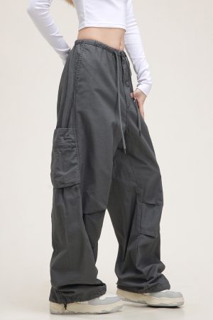 Unisex American Vintage Melange Work Pants with Zipper Pocket - Trendy Straight Loose Casual Style