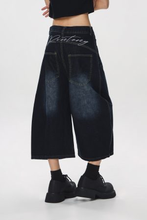 Unisex American Wash Denim Capris - Summer Loose Wide-Leg Pants for Men and Women - Unique 90s Style